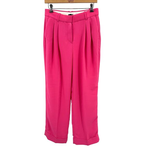 J. Crew Pink Pleated Wide Leg Trouser Pants Womens Size 4 High Rise Cuffed Hem - Picture 5 of 12